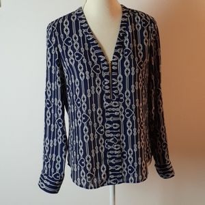 Express Navy and White Patterned Blouse